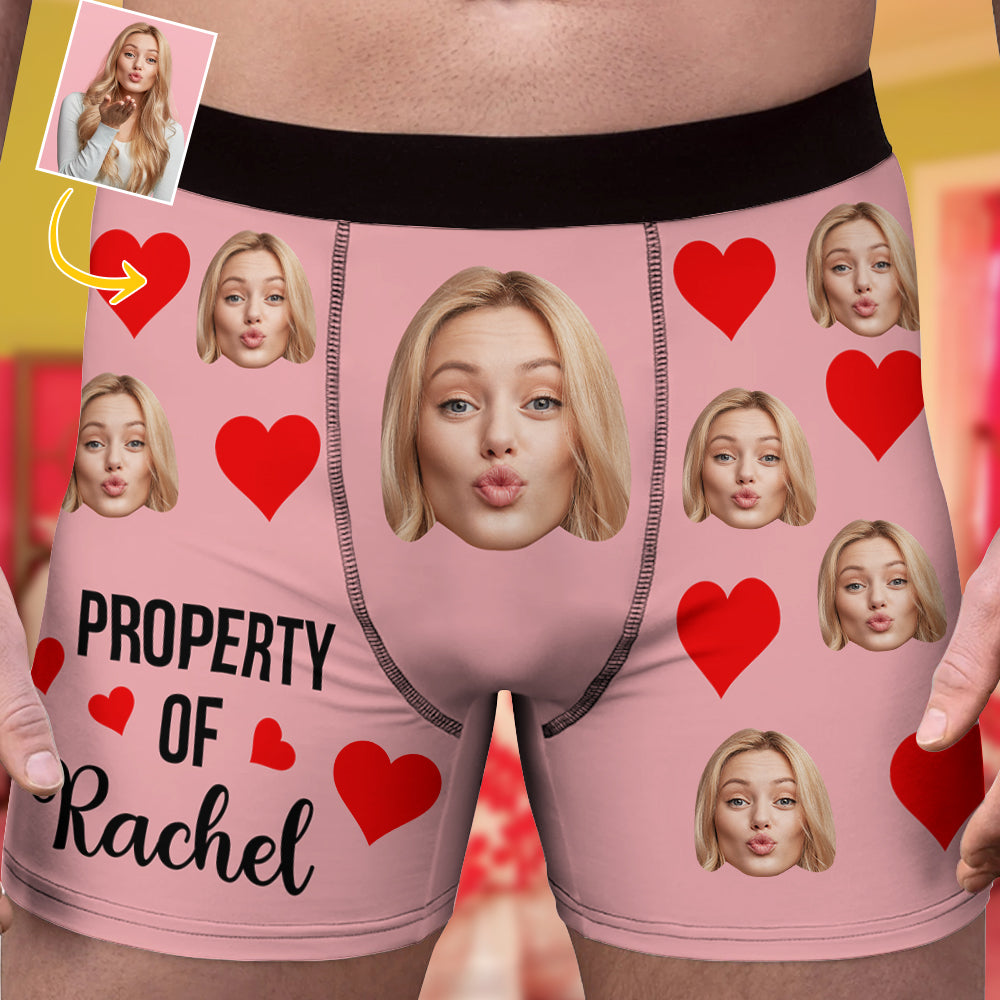 Custom Muti-Face Boxer - Property Of Custom Name Boxers with Face on Them Gift For Him