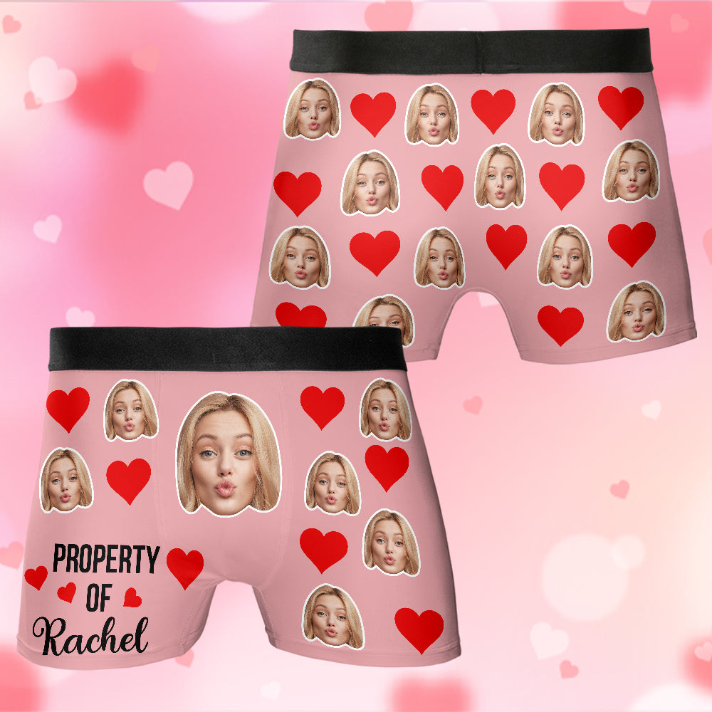 Custom Muti-Face Boxer - Property Of Custom Name Boxers with Face on Them Gift For Him