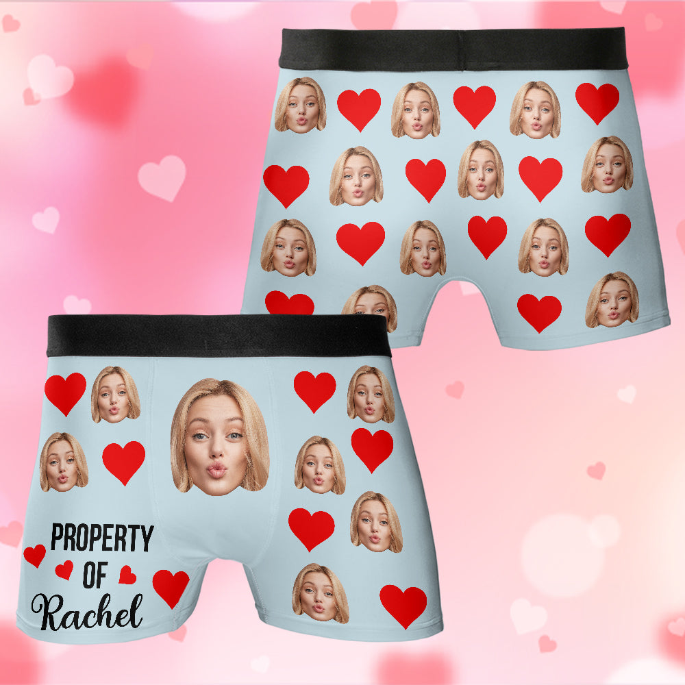 Custom Muti-Face Boxer - Property Of Custom Name Boxers with Face on Them Gift For Him