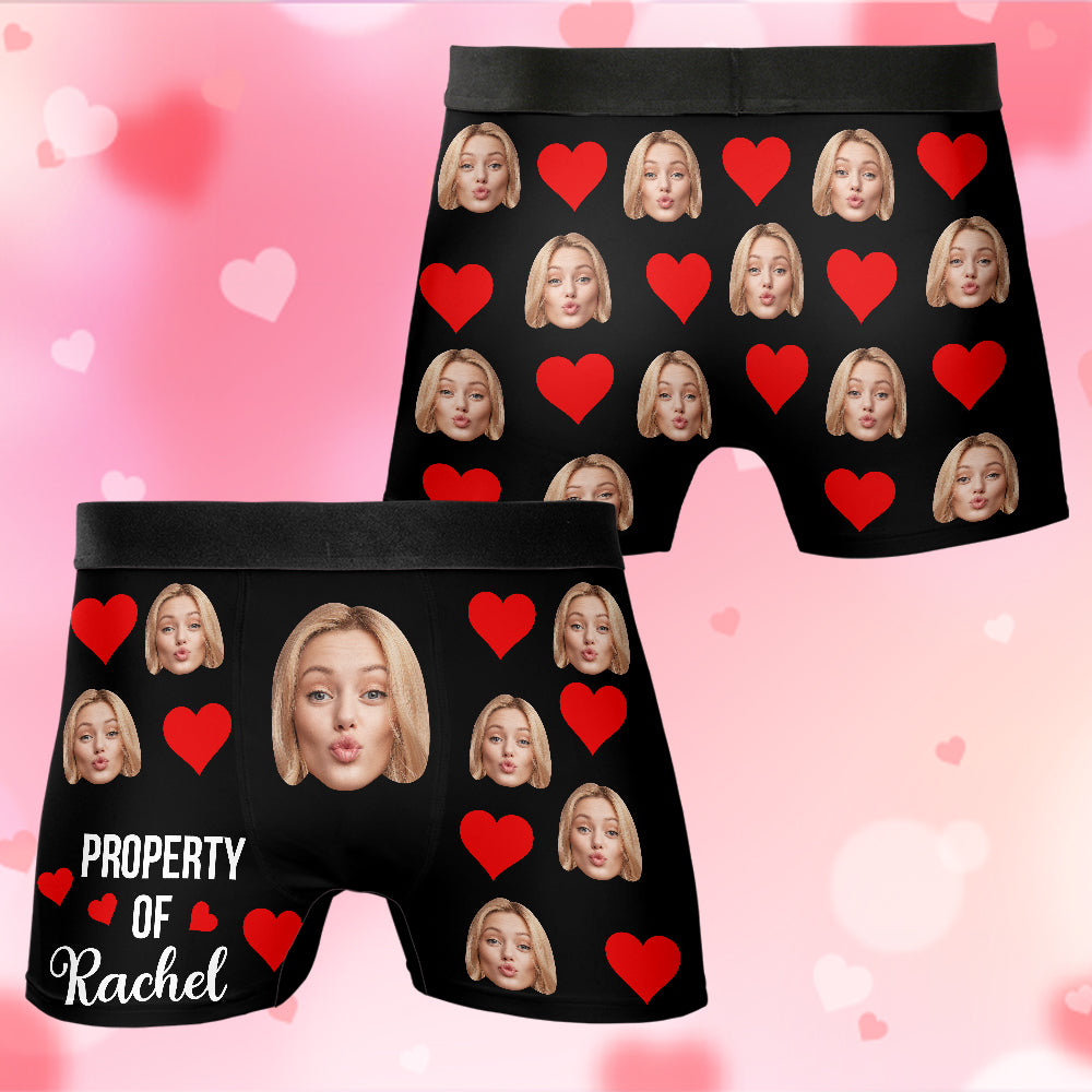 Custom Muti-Face Boxer - Property Of Custom Name Boxers with Face on Them Gift For Him