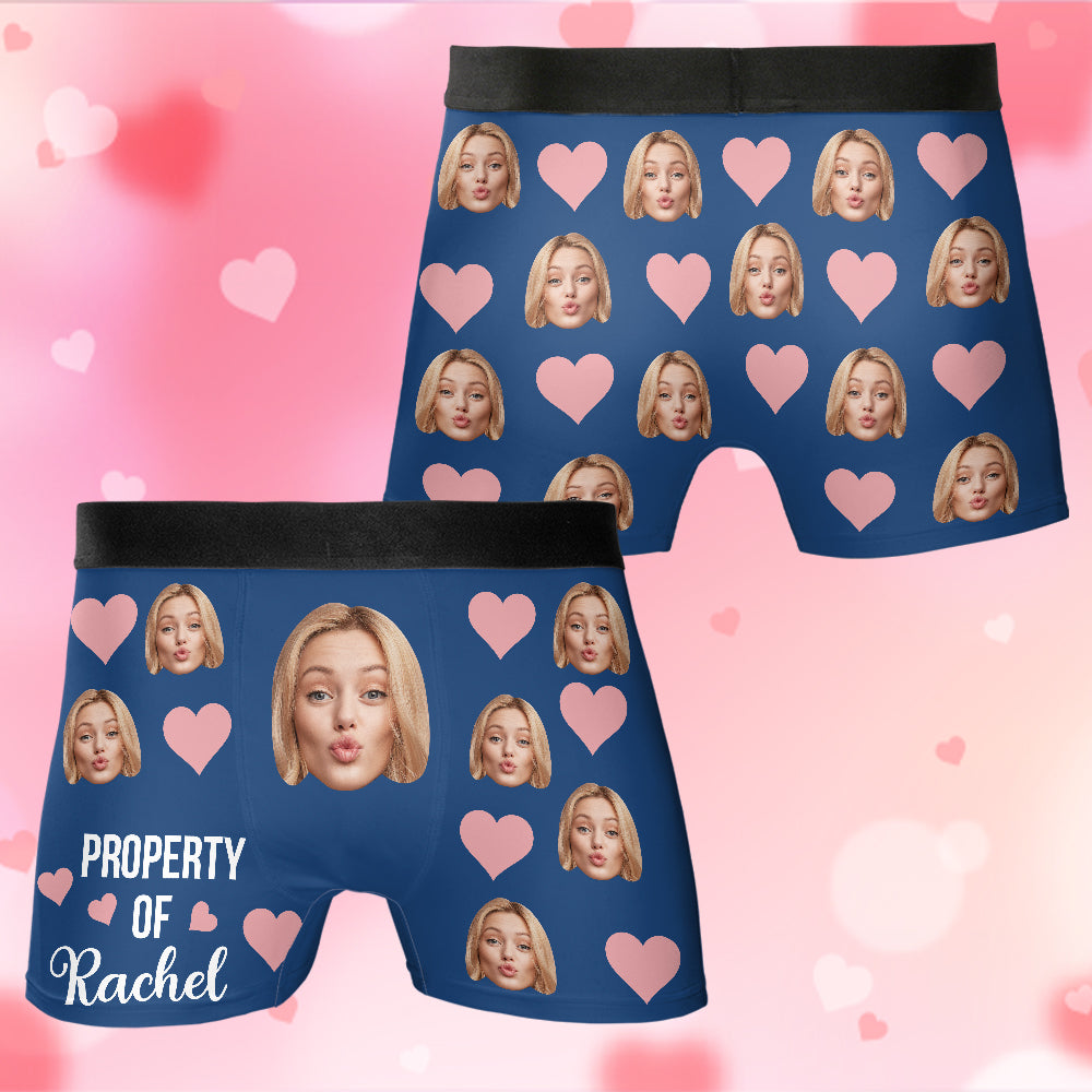Custom Muti-Face Boxer - Property Of Custom Name Boxers with Face on Them Gift For Him