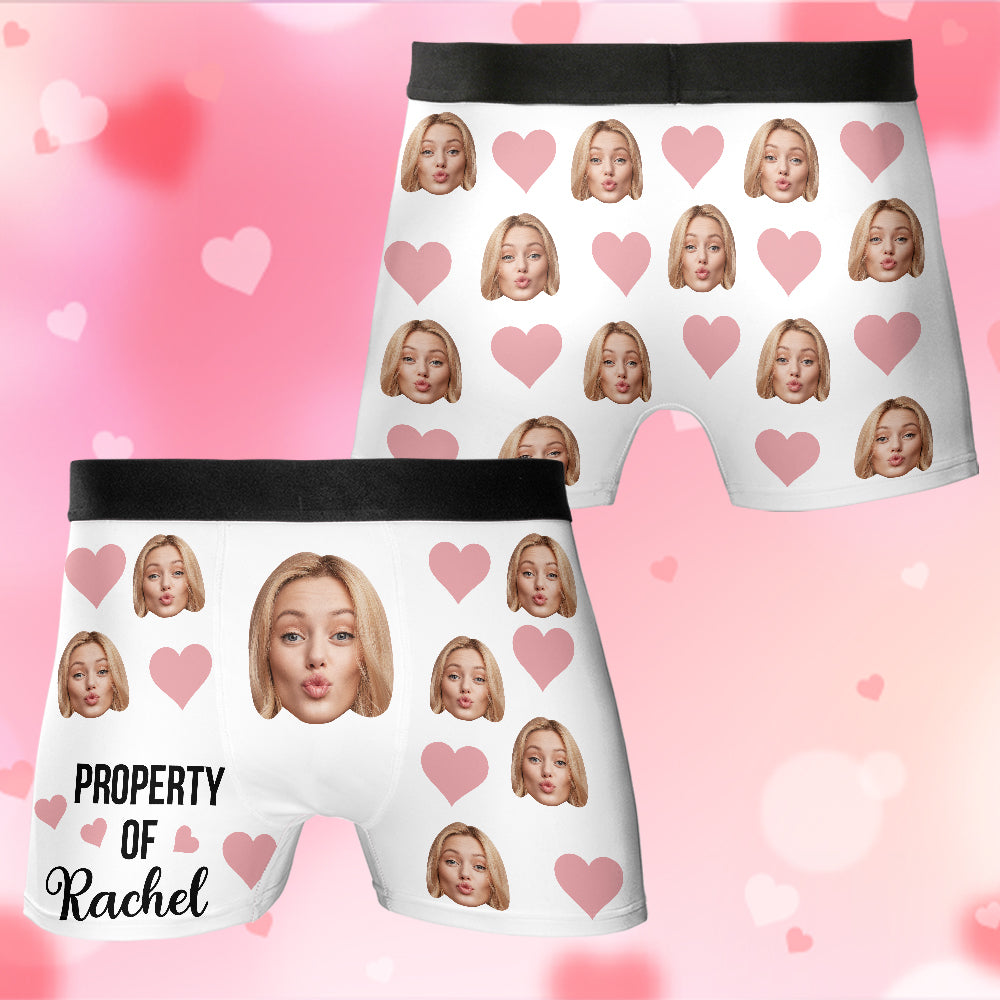 Custom Muti-Face Boxer - Property Of Custom Name Boxers with Face on Them Gift For Him