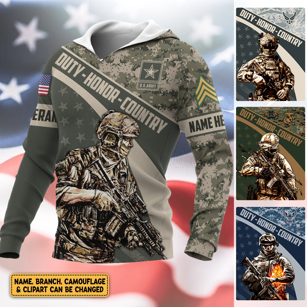 Personalized Gift For Veterans Dad Grandpa Custom Name Branch Camouflage Gift For Veterans Duty Honor Country Shirt H2511