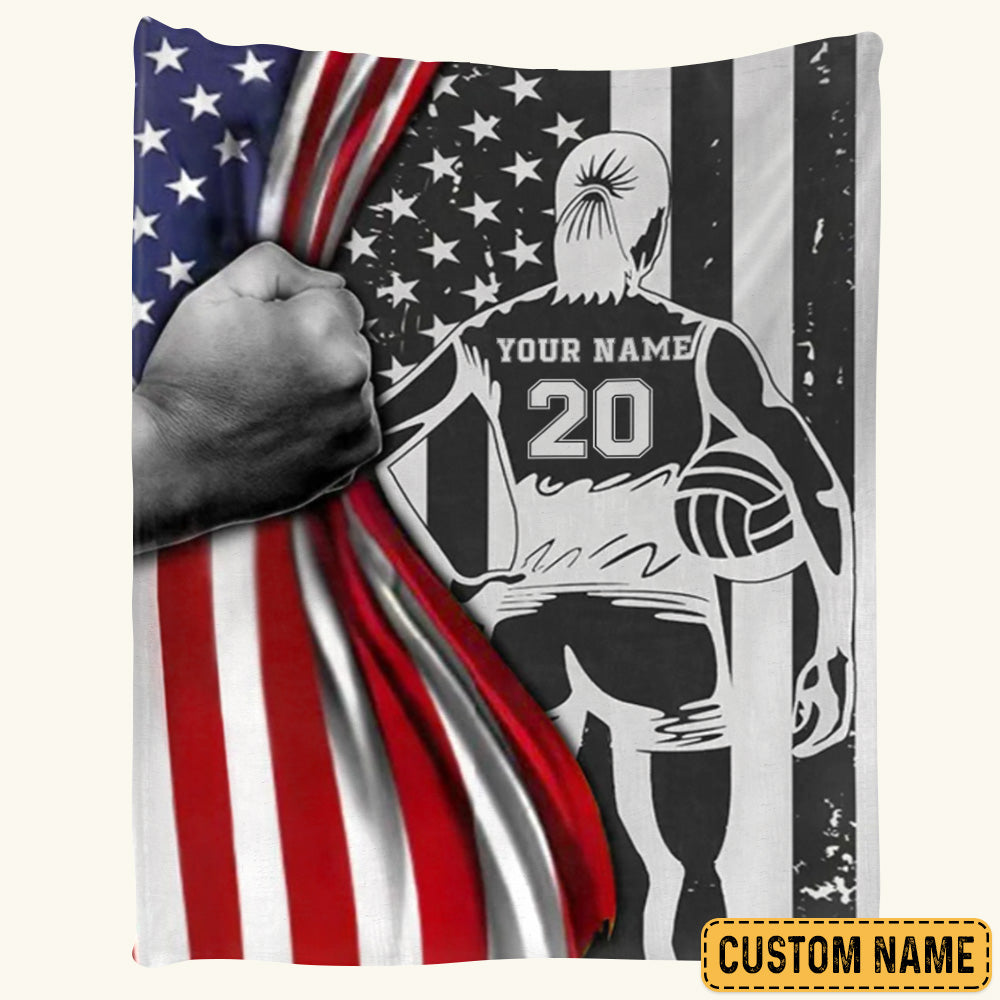 Custom Blanket Gift For Volleyball Player - Personalized Gifts For Volleyball Lovers - Volleyball American Flag Blanket