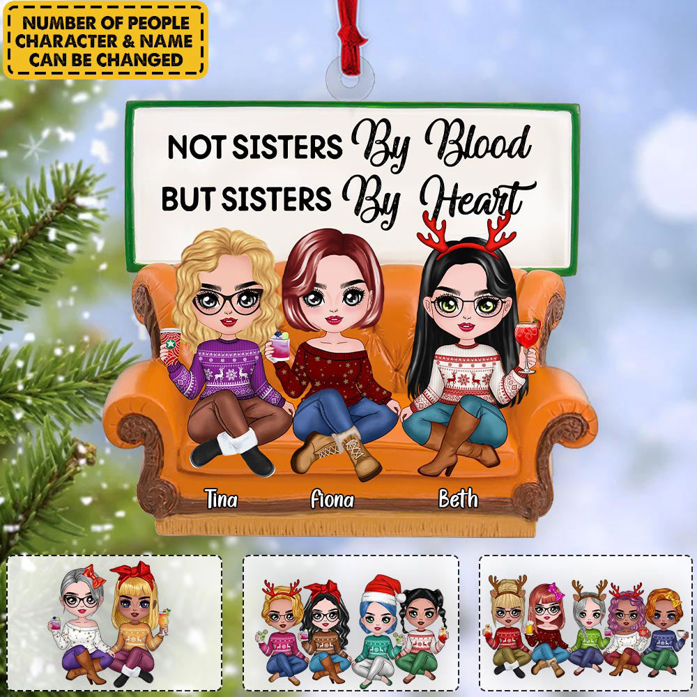Personalized Ornament For Besties Soul Sister - Not Sisters By Blood But Sisters By Heart Sitting Together Ornament