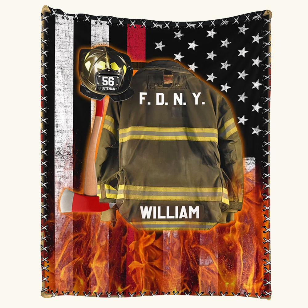 Firefighter Us Flag Armor And Name Custom Blanket Gift For Firefighter Fireman