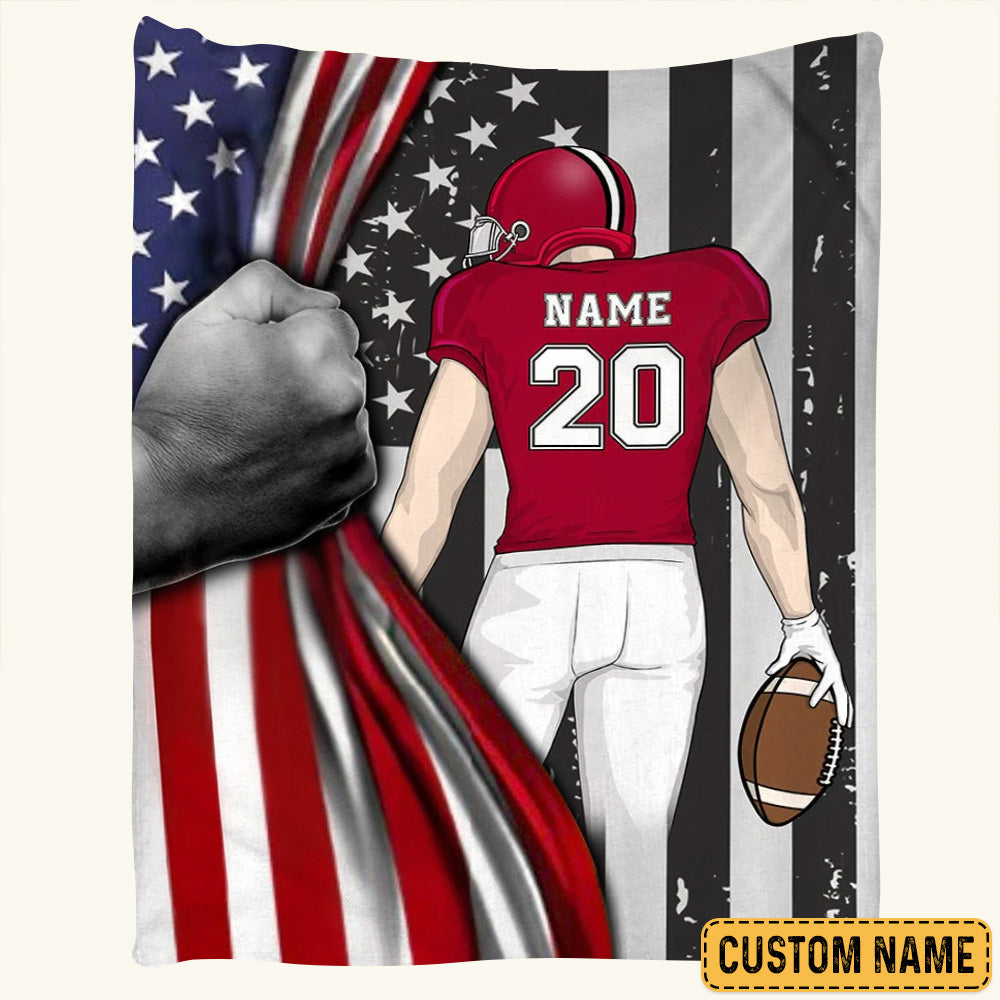 American Football Us Flag Custom Blanket Gift For Football Player - Personalized Gifts For Football Lovers