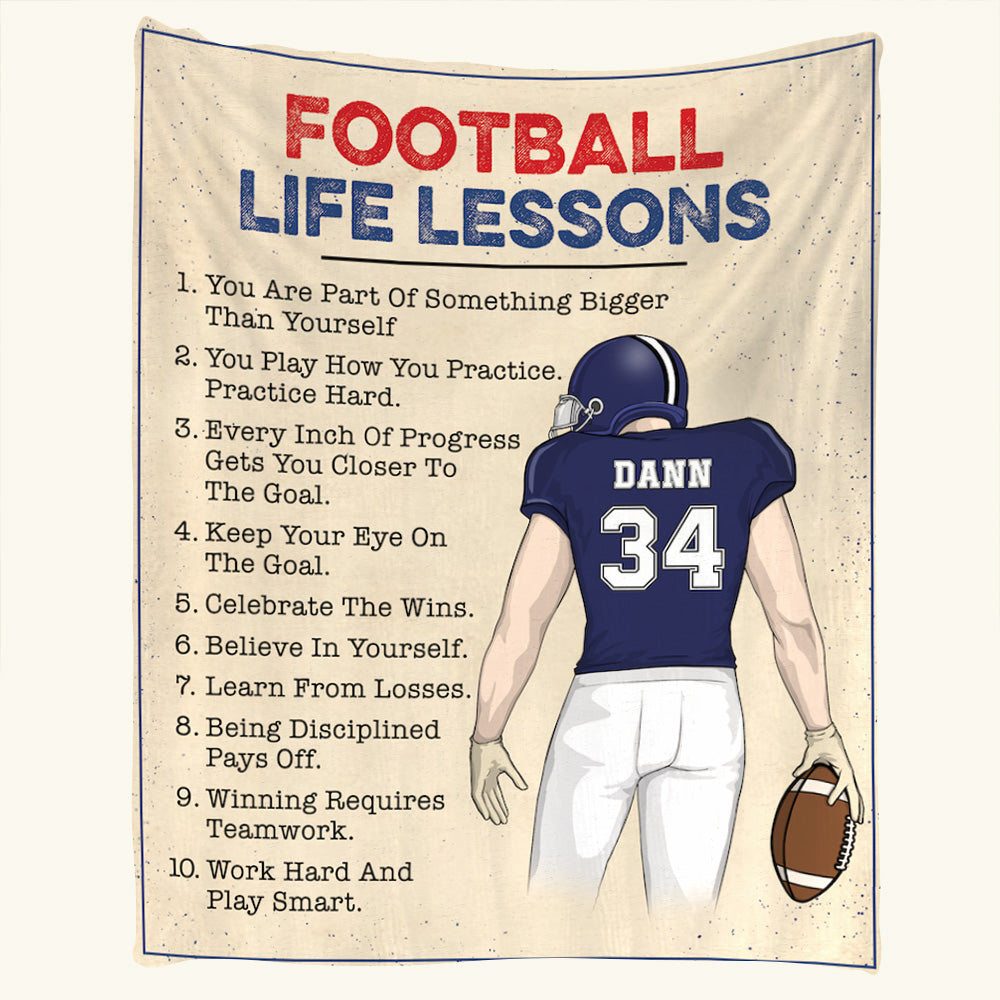 American Football Life Lessons Custom Blanket Gift For Football Player - Personalized Gifts For Football Lovers