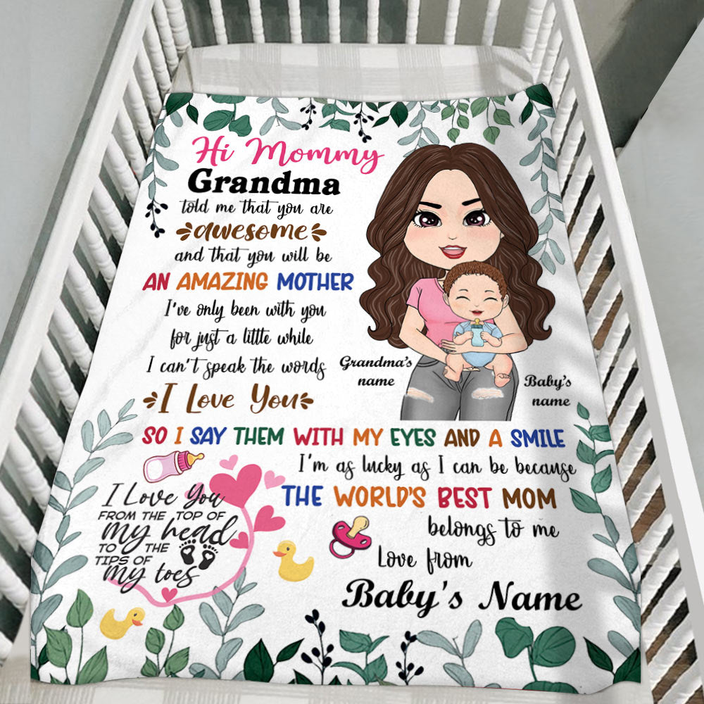 New Mom Gift From Grandma And Baby Personalized Blanket