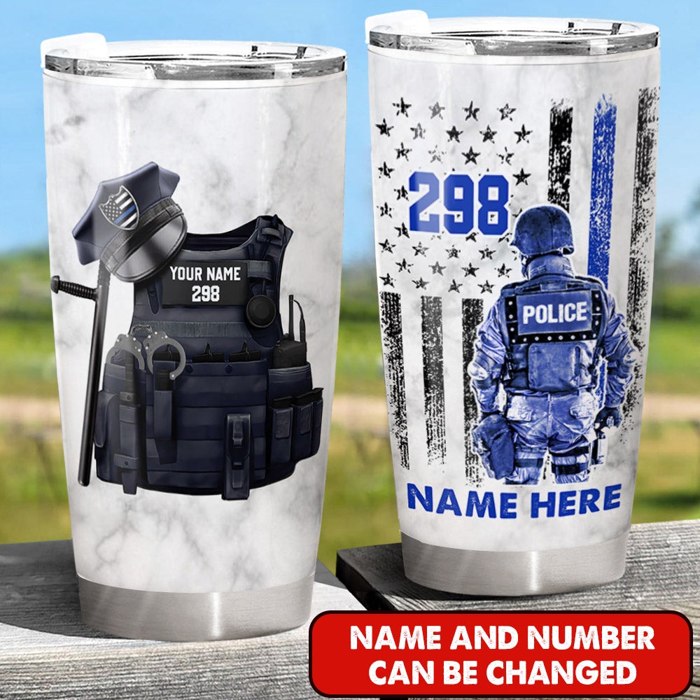Bulletproof Thin Blue Line Personalized Tumbler Gift For Police - Custom Gifts For Policeman Police Officer