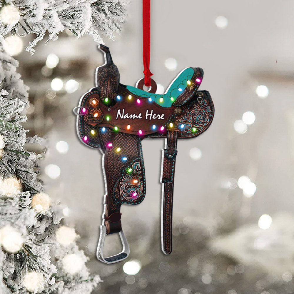 Horse Saddle Personalized Flat Ornament Gifts For Cowboy Horse Lovers