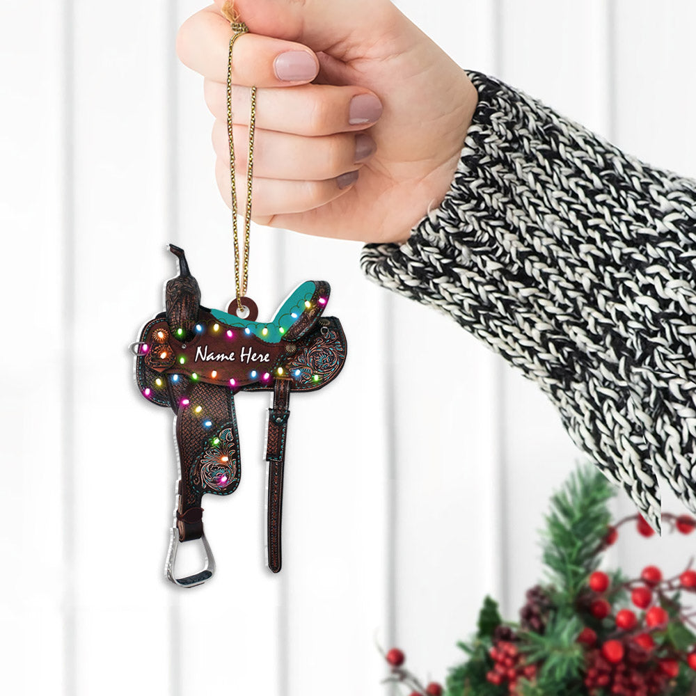Horse Saddle Personalized Flat Ornament Gifts For Cowboy Horse Lovers