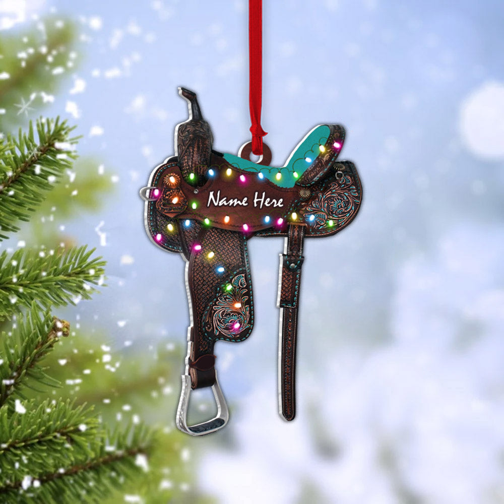 Horse Saddle Personalized Flat Ornament Gifts For Cowboy Horse Lovers